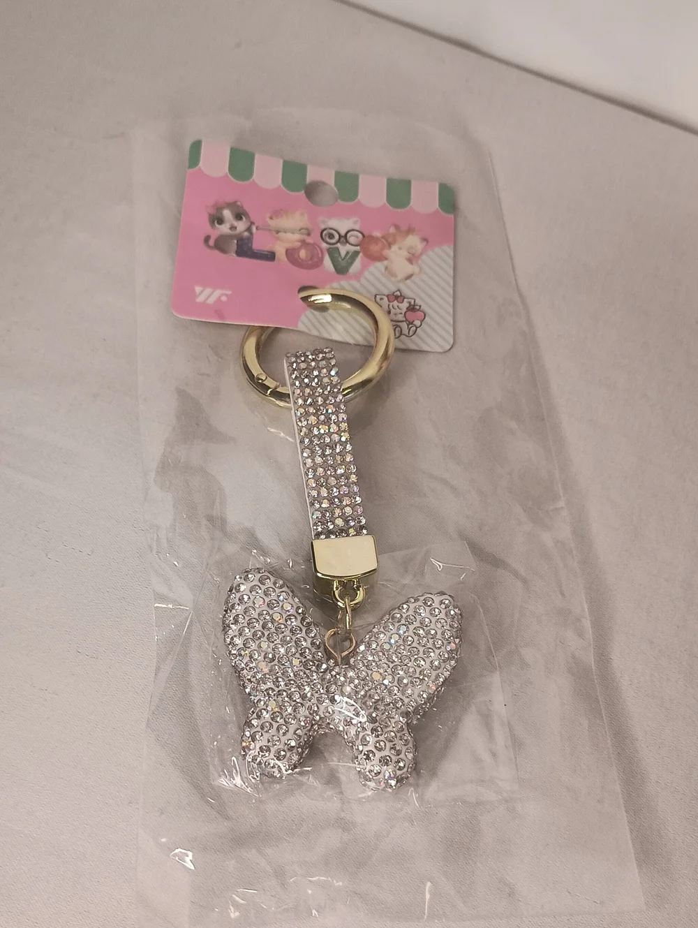 Rhinestone Butterfly Keychain / Bag Charm Purse Accessories Silver Diamond